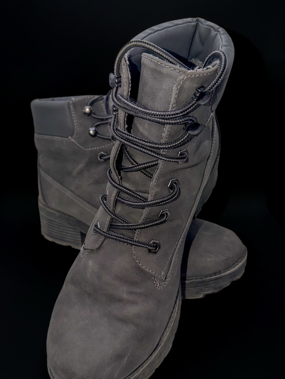 Women's Charcoal Lace-Up Heeled Boot